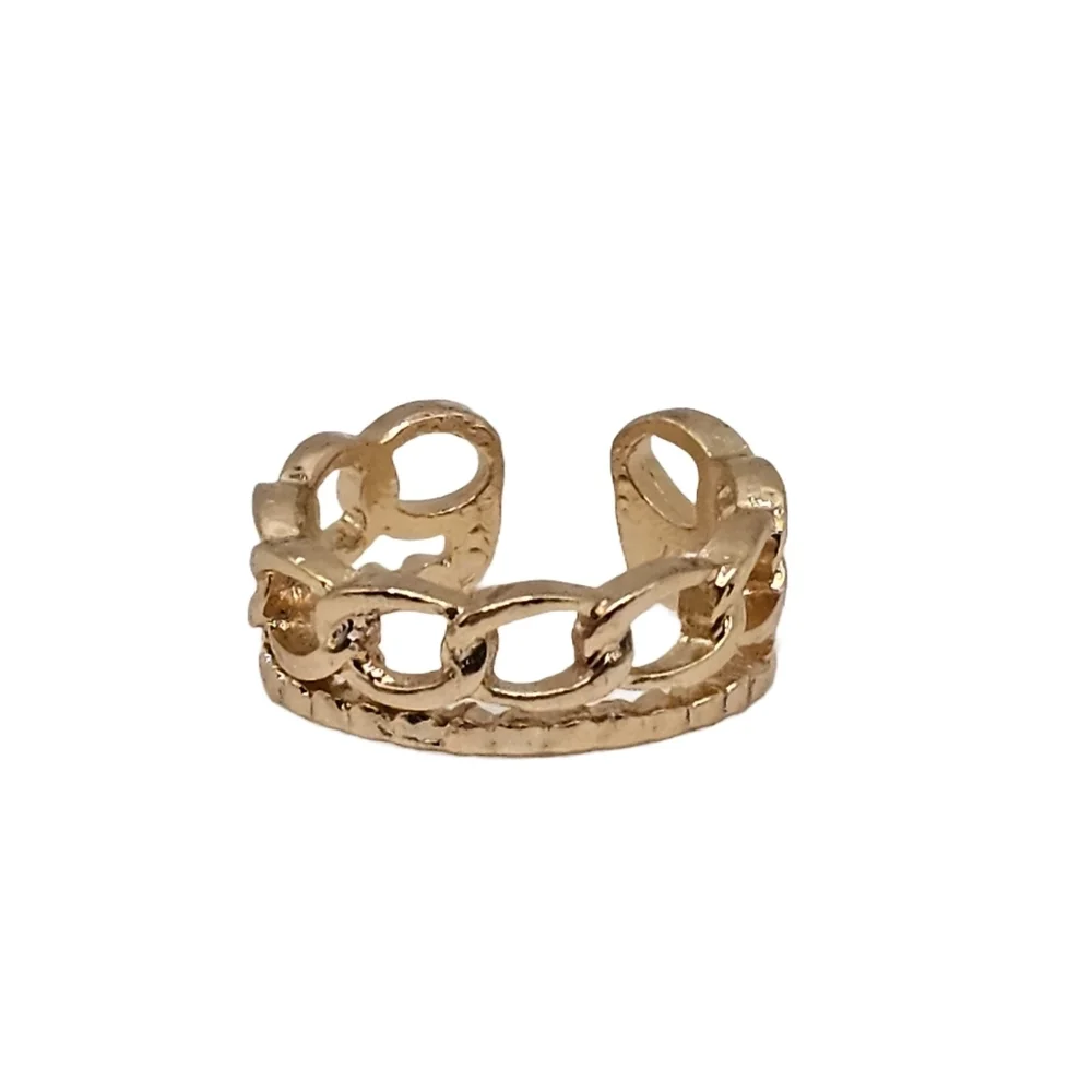 Gold-Toned Chain Link Cuff Ring (Size 6.5, Adjustable)